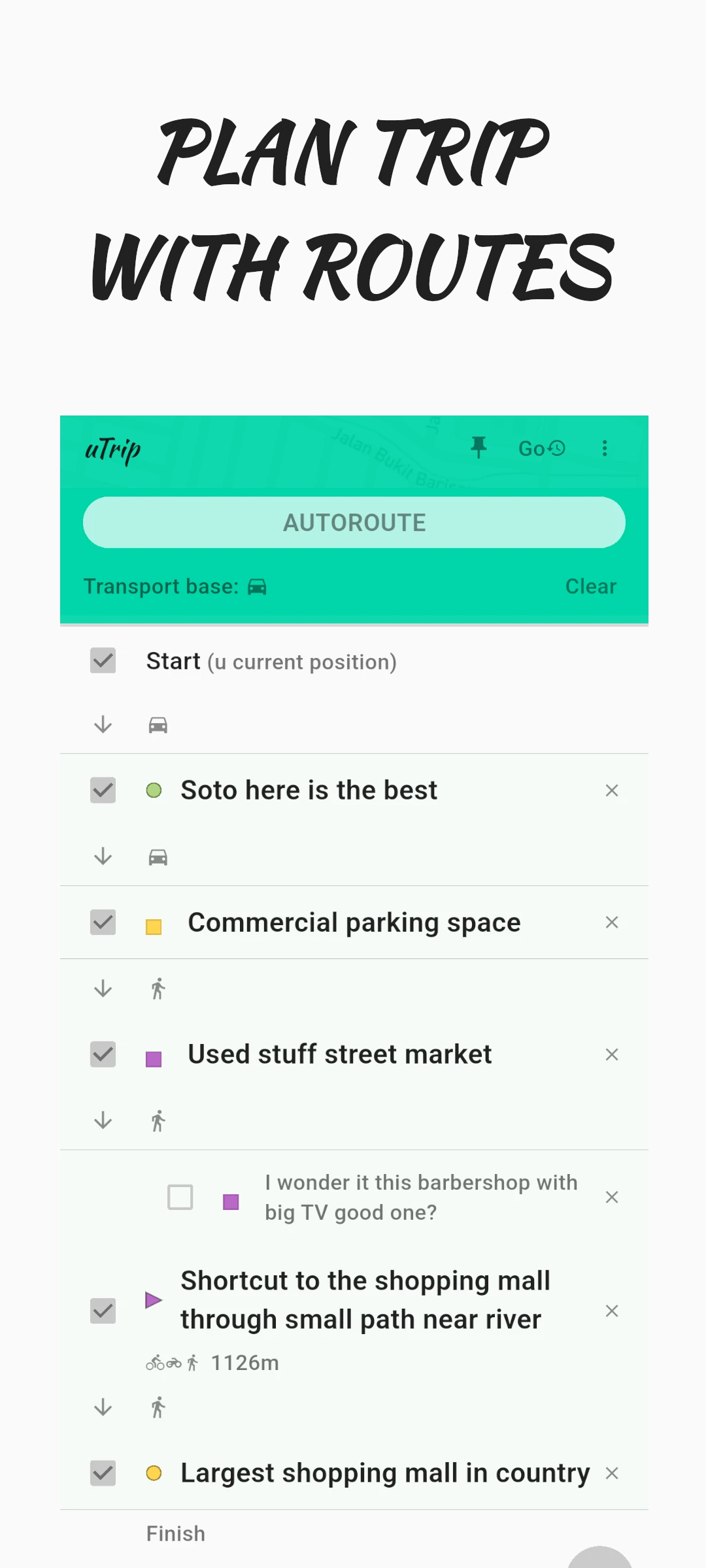 screenshot of trip planner