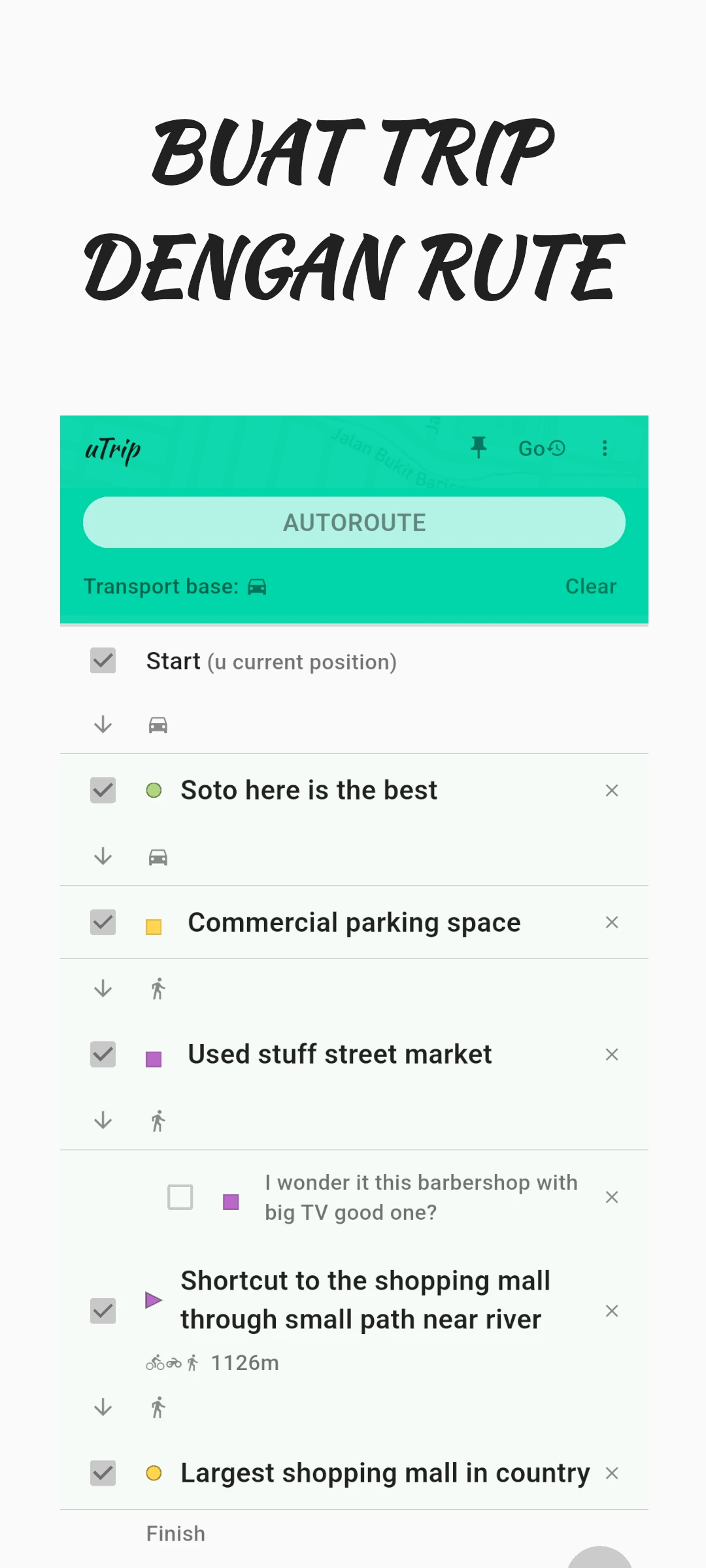 screenshot of trip planner