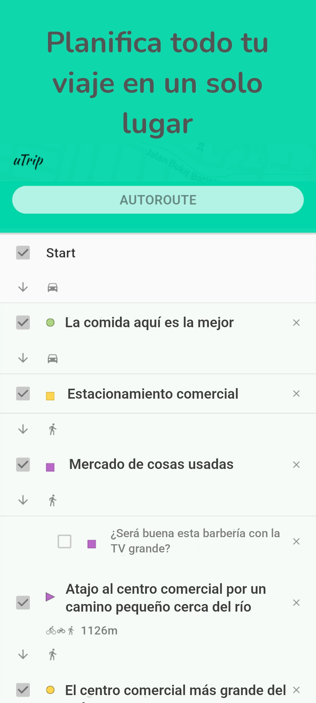 screenshot of trip planner