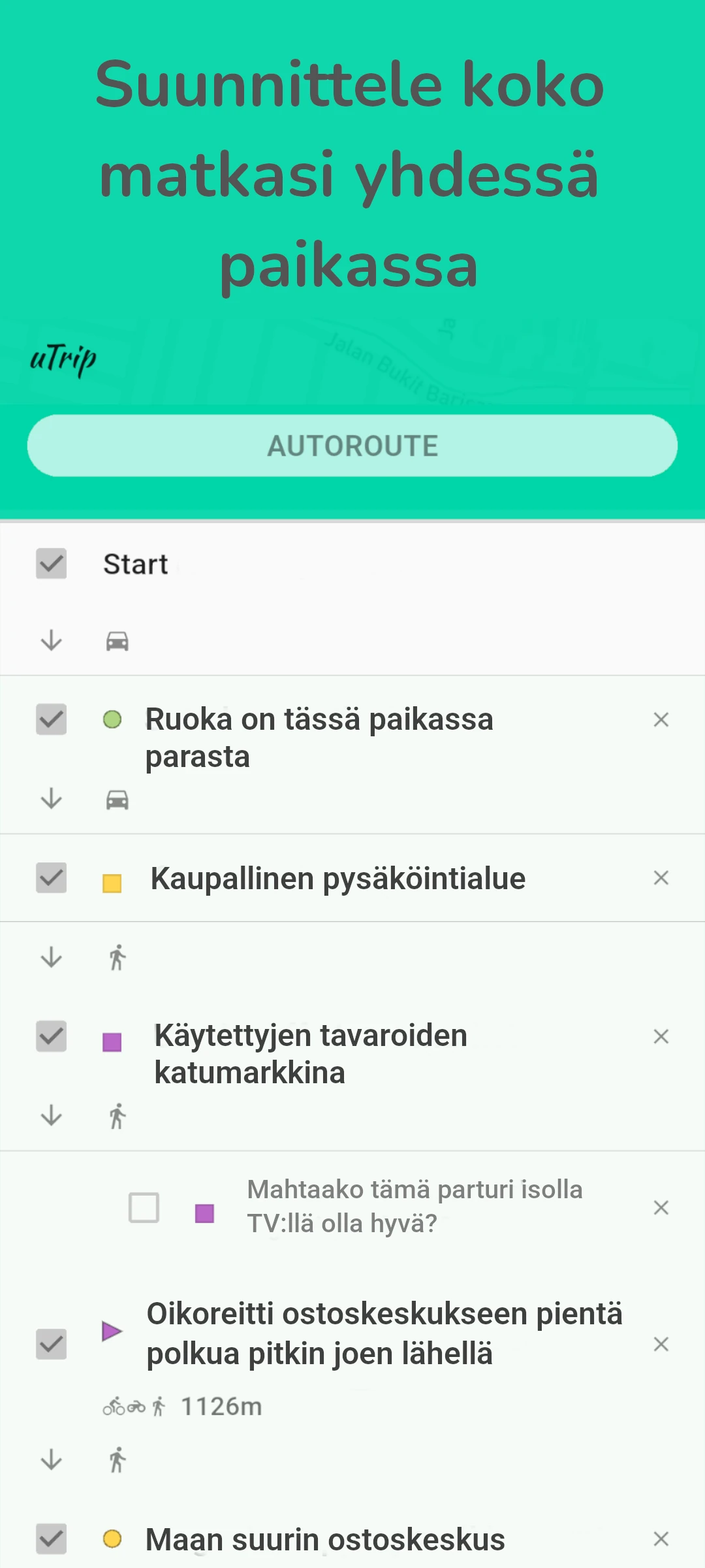 screenshot of trip planner