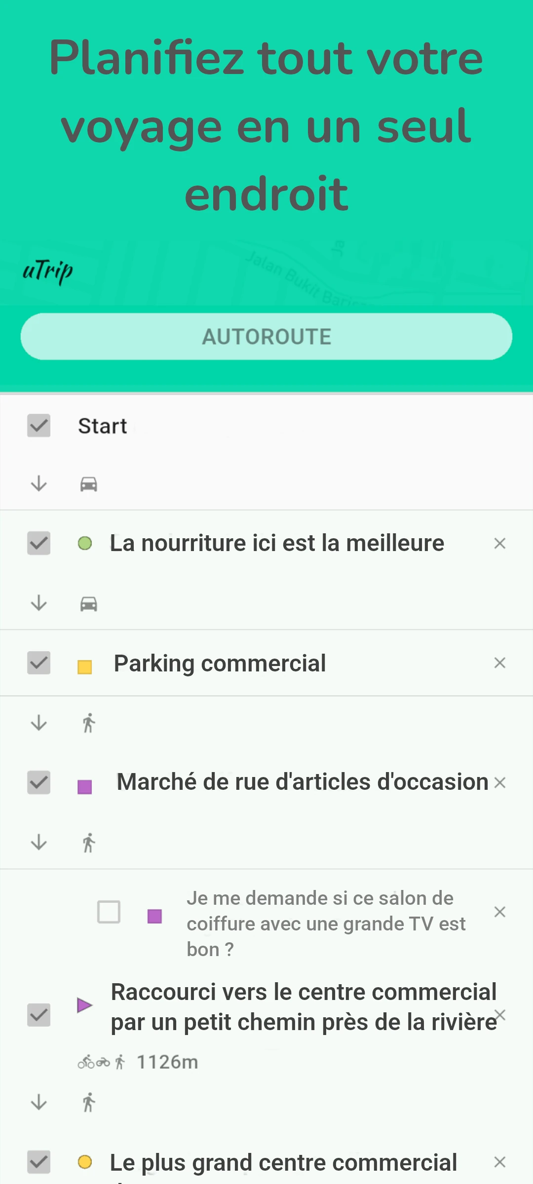 screenshot of trip planner