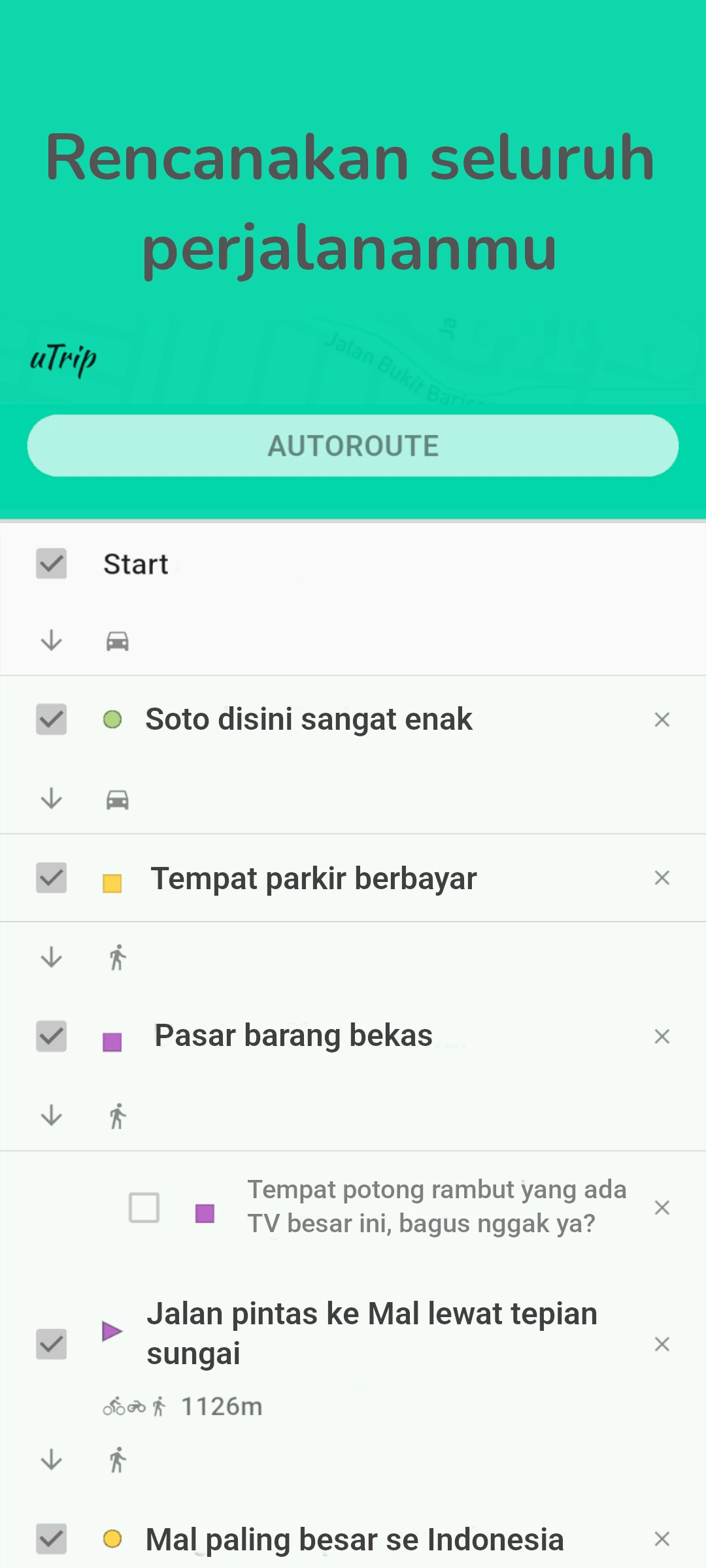 screenshot of trip planner