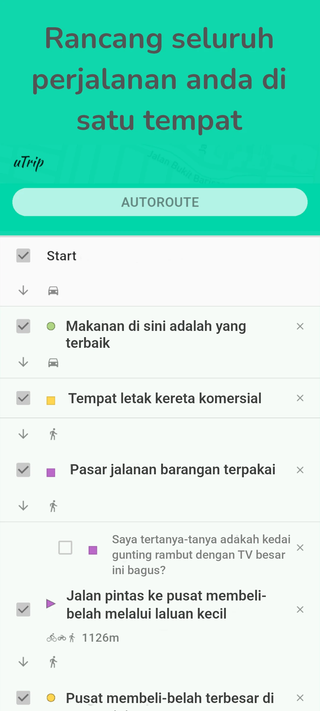 screenshot of trip planner