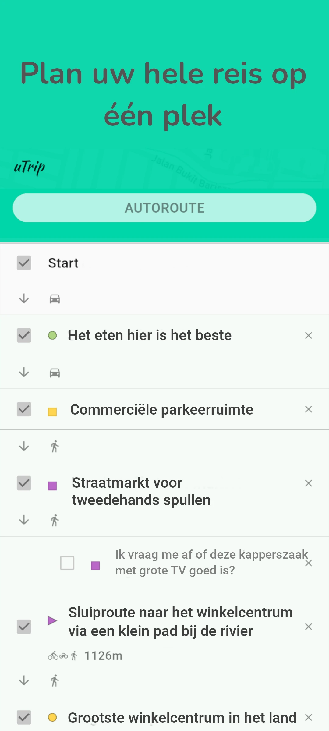 screenshot of trip planner