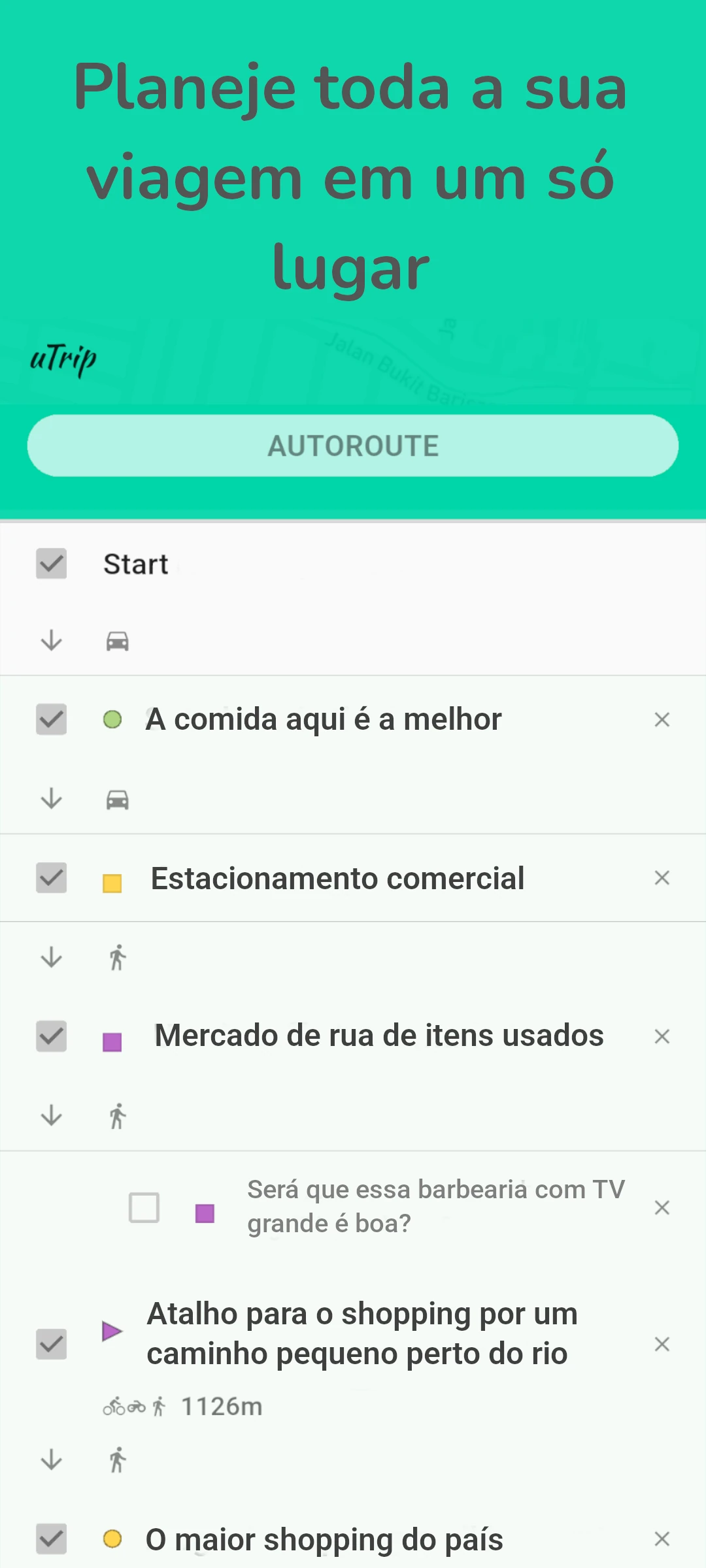 screenshot of trip planner