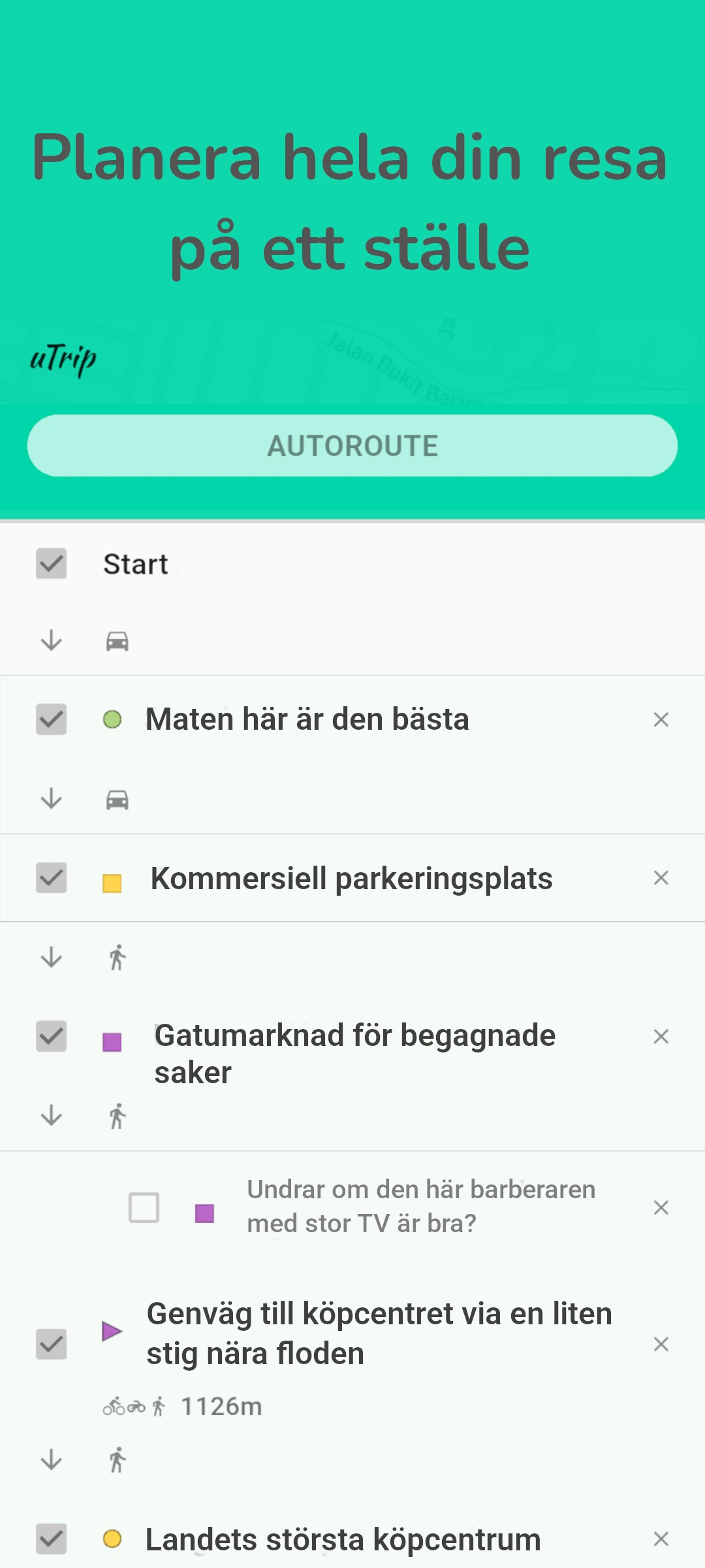 screenshot of trip planner